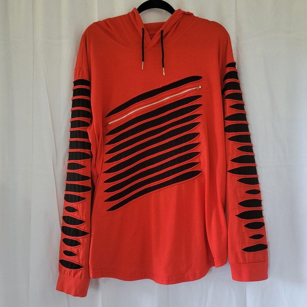 Rocawear Red & Black Lightweight Hoodie (Ripped Design) XL